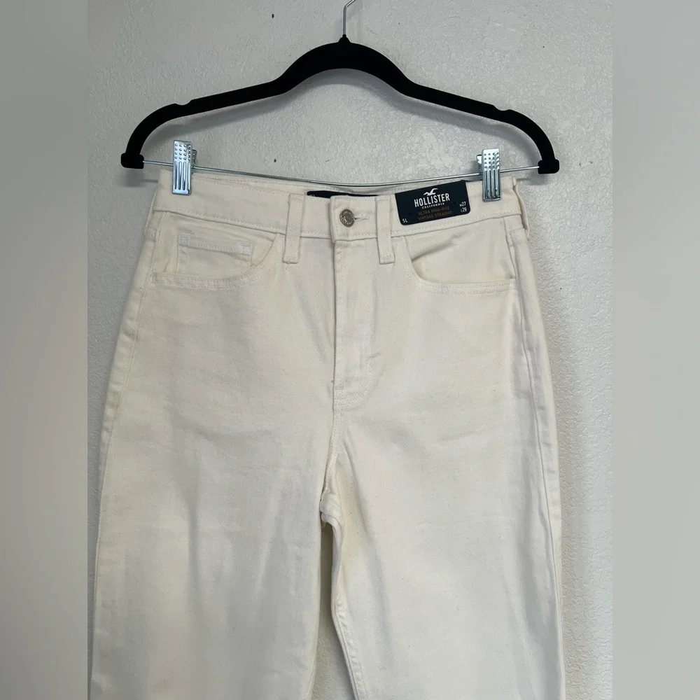 Hollister Ultra High Rise Vintage Straight Jeans Cream White Raw Hem Size 5L W27 - Picture 2 of 7